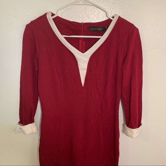 Mushare Midi Ponte Sheath Dress Crimson Cream - Picture 3 of 11